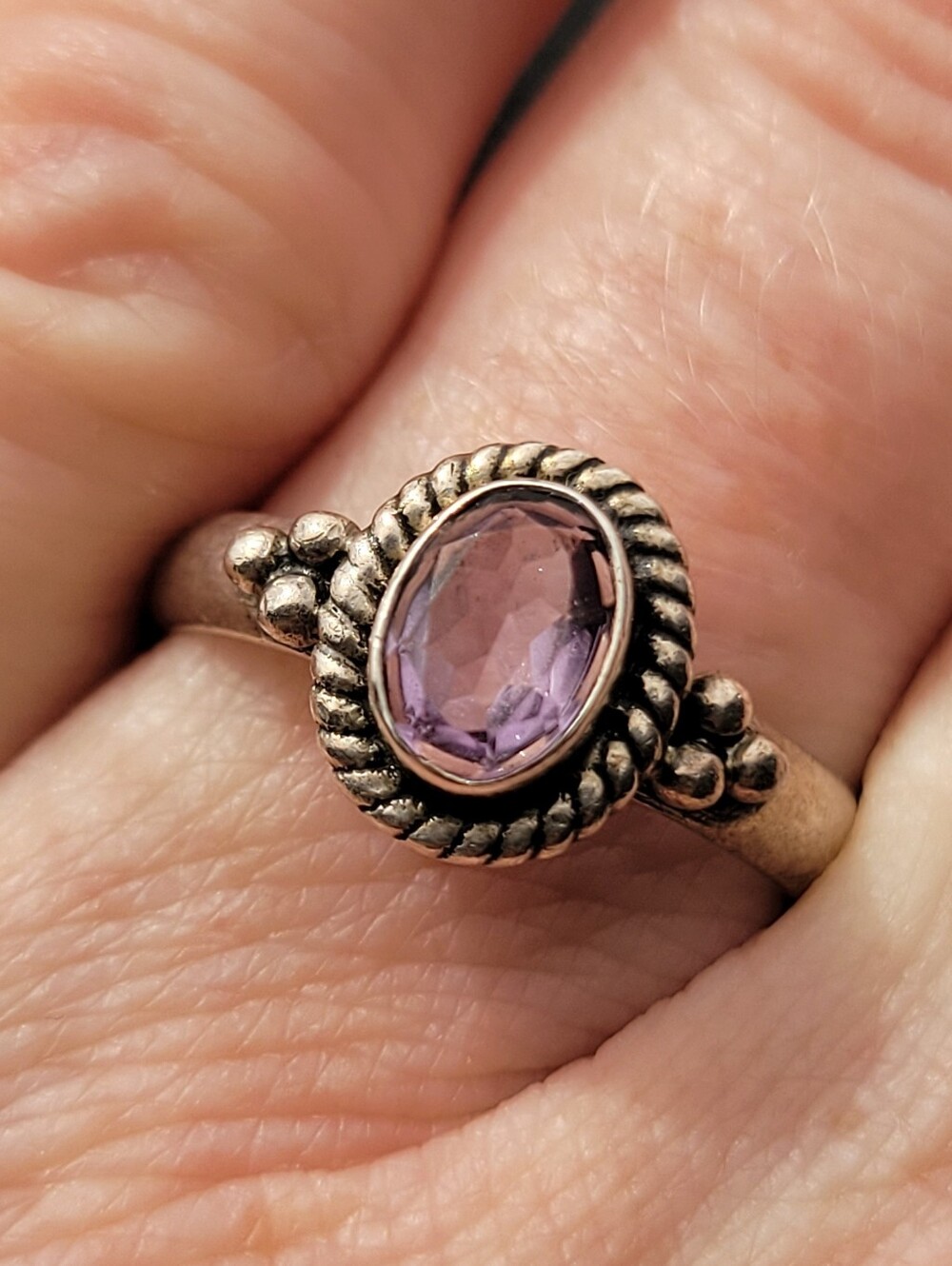 Size 6 Sterling silver Amethyst ring gemstone 925 handmade boho vintage goth